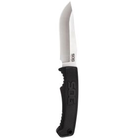 Field Knife Fixed 4" Satin Plain Clip Point Blade Thermoplastic Rubber Handles GRN Sheath