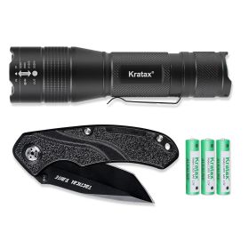 Small Ultra-Retractable LED Tactical Handheld Flashlight With Knife (Color: Black)